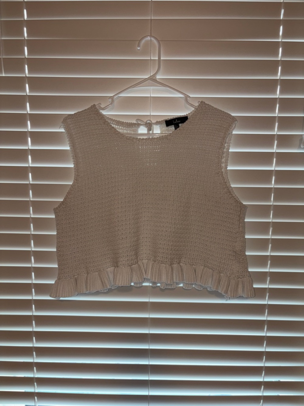 Lulu's Cream Knit Cropped Tank with Ruffle Trim